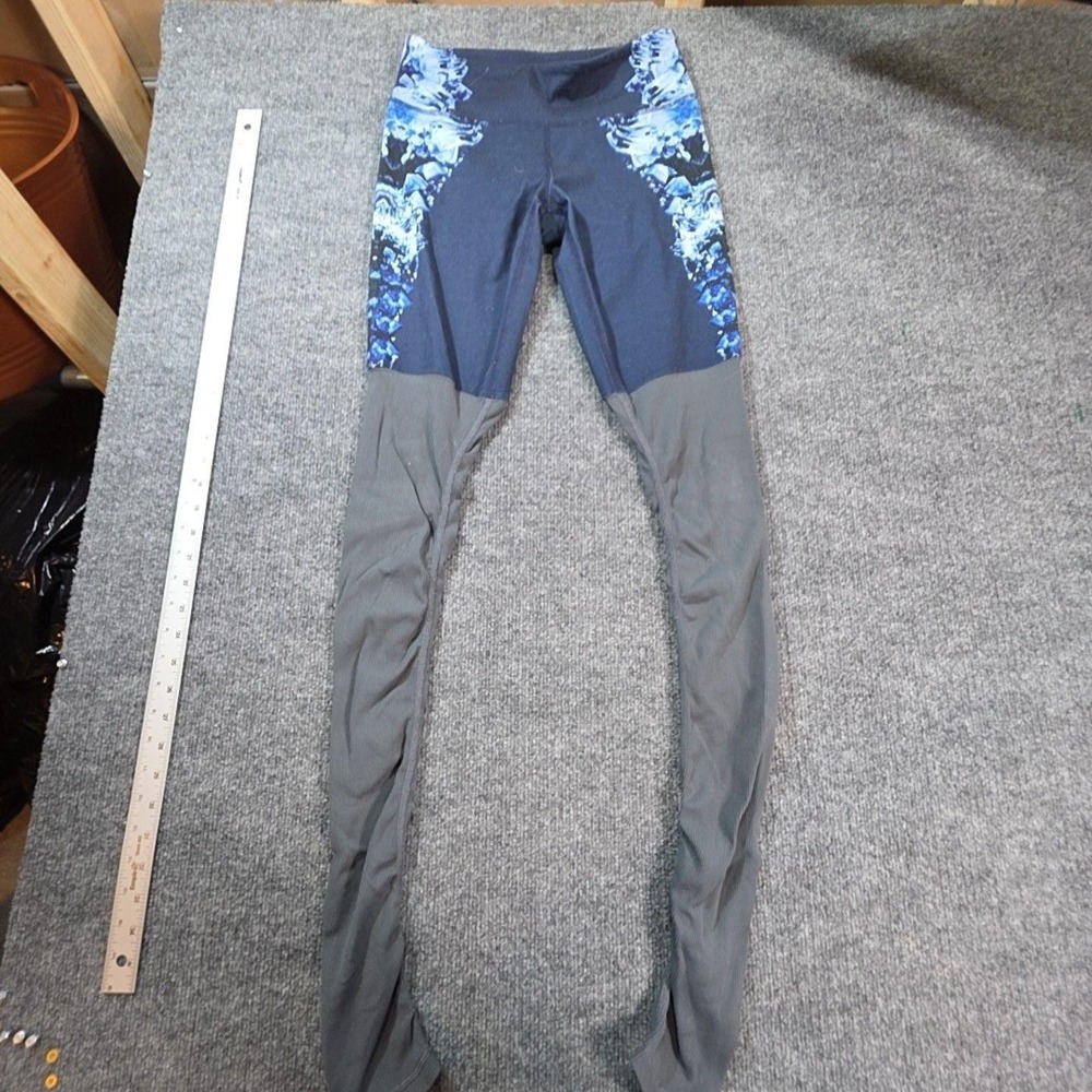 Alo Yoga Leggings Womens XS Blue Gray Floral Colorblock Ankle Athletic Yoga